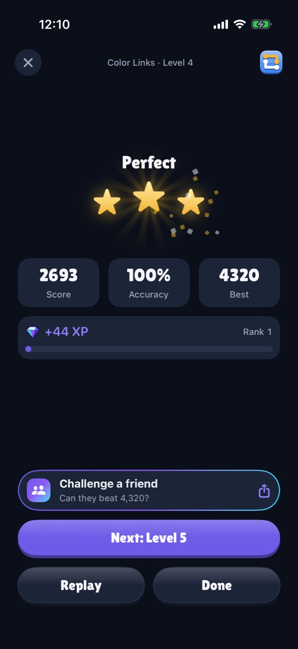 A Perfect result: three stars, 100% accuracy